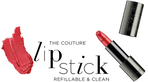 Overlay Image mit Schriftzug und Produkten zur The Couture – Refillable Lipstick-Kollektion