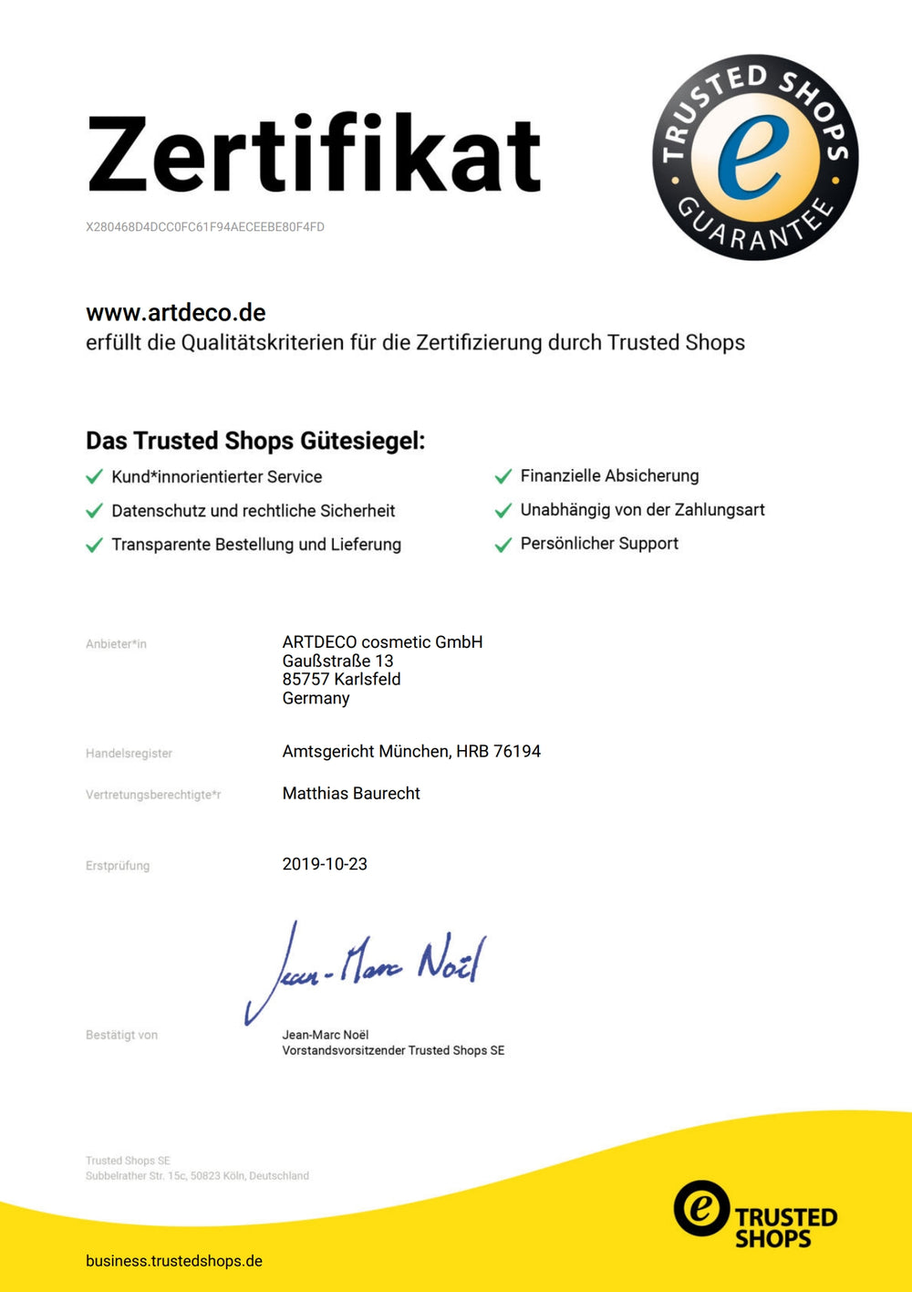 Trusted Shops Zertifizierung für unseren Onlineshop in Deutschland